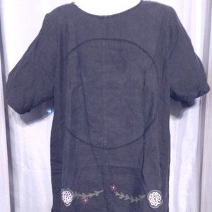 BLUE FISH Linen Tunic Hand Painted LAGENLOOK